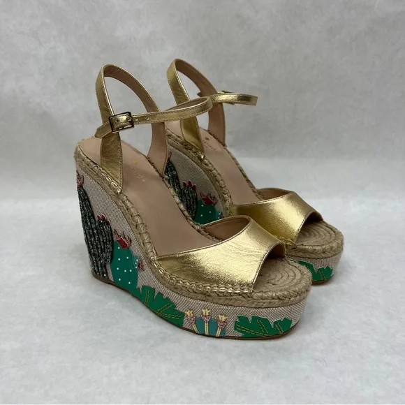 KATE SPADE Dallas Cactus Platform Wedge Sandals - Sz 7 - Picture 6 of 15